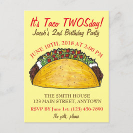Postal De Invitación Taco TWOSday Martes 2 cumpleaños Fiesta Fiesta