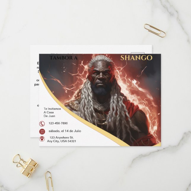 Postal De Invitación Tambor a Shango iluminando a Rayos (Anverso/Reverso In Situ)