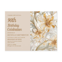 Tan Champagne Floral Cumpleaños 90 de Mujer