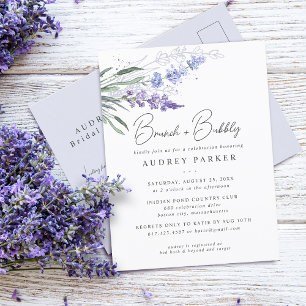 Postal De Invitación Tarde de Novia con Acuarela Floral de Lavanda Romá