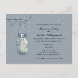 Postal De Invitación Tarro de albañil y luciérnagas que casan