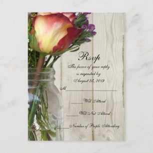 Postal De Invitación Tarros de Mason con Rosa y Flores Silvestres