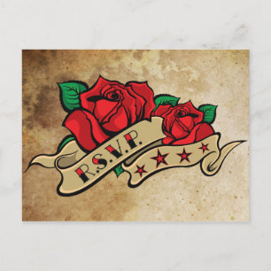 Postal De Invitación Tatuaje subió en el papel RSVP del vintage