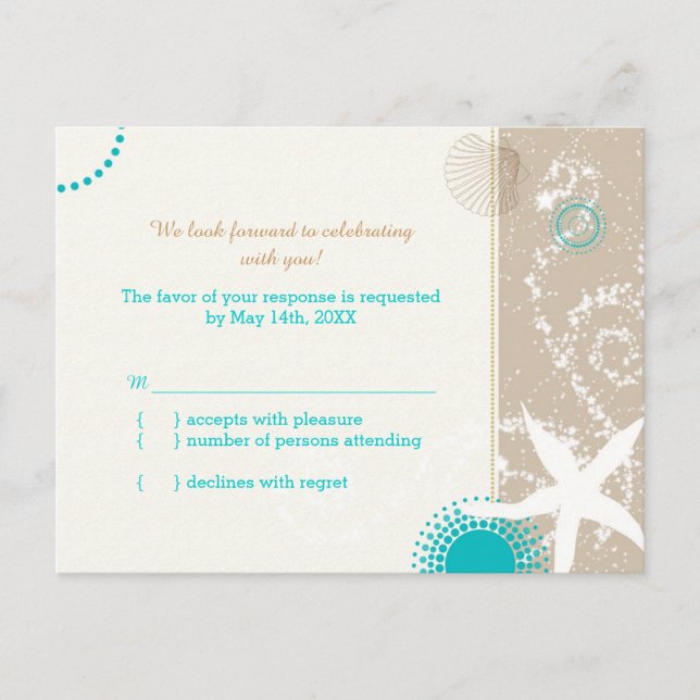 Postal De Invitación Taupe Aqua Beach Wedding Celebración RSVP (Anverso)