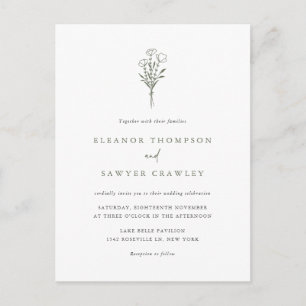 Postal De Invitación Taupe Green Minimalista Floral Bouquet Boda
