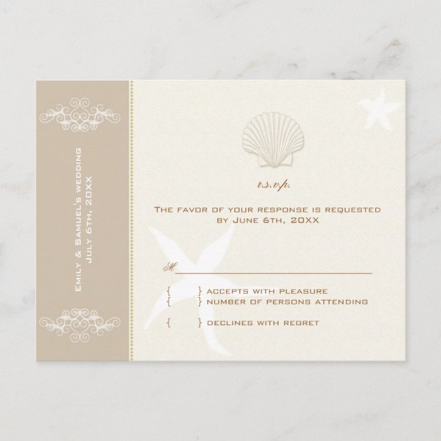 Postal De Invitación Taupe Ivory Destination Beach Wedding RSVP (Anverso)