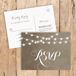 Postal De Invitación Taupe String Lights Wedding RSVP Postcard