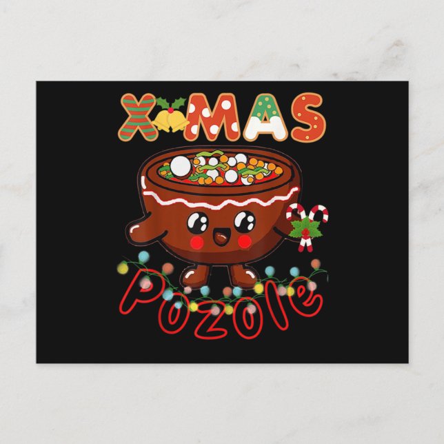 Postal De Invitación Tazón de Pozole Cute Foodie de Navidad Pijama Feo (Anverso)