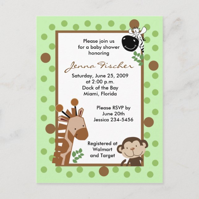 Postal De Invitación {TBA} Baby Shower de Jungle Adventure (Anverso)