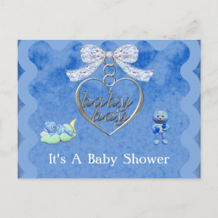 Postal De Invitación Teddy Bear Charm Boy Blue Baby Shower