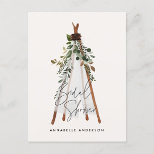 Postal De Invitación Teepee moderno follaje bohemio patio trasero elega