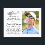 Postal De Invitación Tema del golf 40.ª SORPRESA Foto de fiesta de cump<br><div class="desc">Elegante invitación de cumpleaños en blanco y negro para un golfista. La parte superior de la invitación está decorada con accesorios de golf: un club de golf, una pelota de golf, un gorra y guantes. La acuarela crea una estética tradicional y clásica. Perfecto para una fiesta de cumpleaños en el...</div>