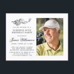 Postal De Invitación Tema del golf 60.ª SORPRESA Foto de fiesta de cump<br><div class="desc">Elegante invitación de cumpleaños en blanco y negro para un golfista. La parte superior de la invitación está decorada con accesorios de golf: un club de golf, una pelota de golf, un gorra y guantes. La acuarela crea una estética tradicional y clásica. Perfecto para una fiesta de cumpleaños en el...</div>
