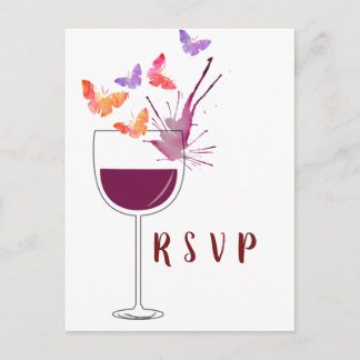 Postal De Invitación tema del vino, mariposa Postcard RSVP