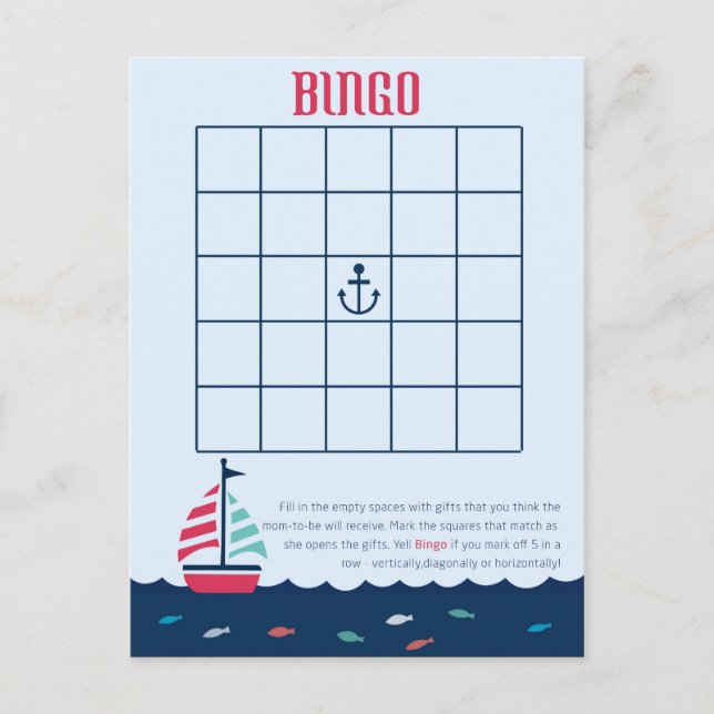 Postal De Invitación Tema Náutico - Juego de Bingo Baby Shower (Anverso)