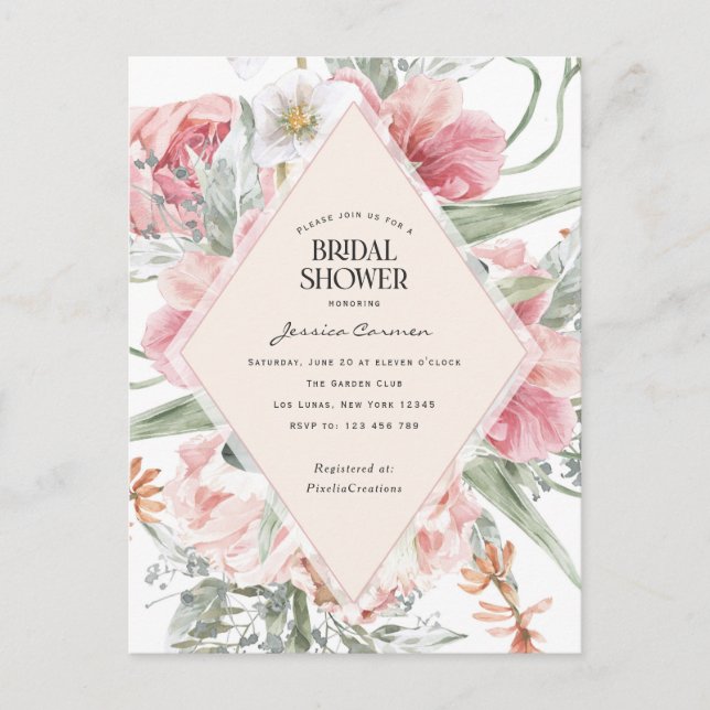 Postal De Invitación temática jardín primaveral floral geométrica moder (Anverso)