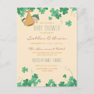 Postal De Invitación Temático irlandés Shamrock Baby Shower