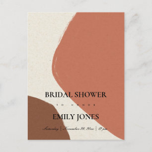 POSTAL DE INVITACIÓN TERRACOTA ABSTRACTA MODERNA DUCHA BRIDAL ROJA