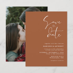 Postal De Invitación Terracota Minimalista Foto de Boda Save the Date