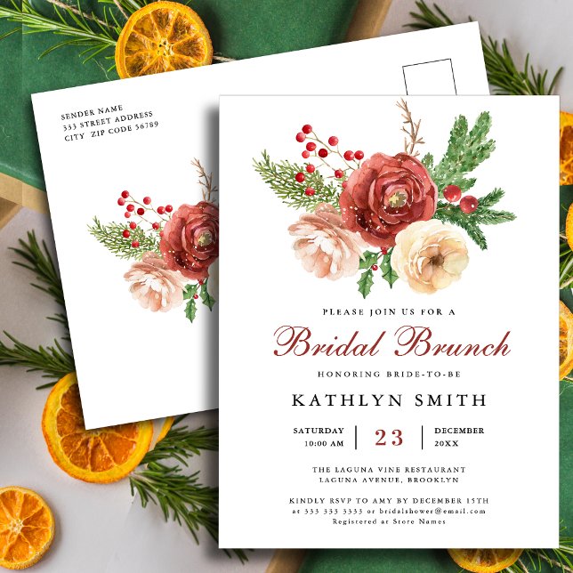 Postal De Invitación Terracotta Floral Pine Bough Bridal Brunch (Subido por el creador)
