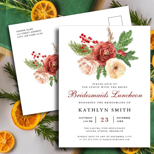 Postal De Invitación Terracotta Floral Pine Bough Bridesmaids Luncheon (Subido por el creador)