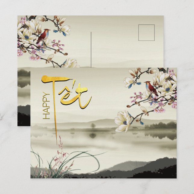 Postal De Invitación Tet Hoa Anh Dao Año Nuevo Vietnamita P (Anverso / Reverso)