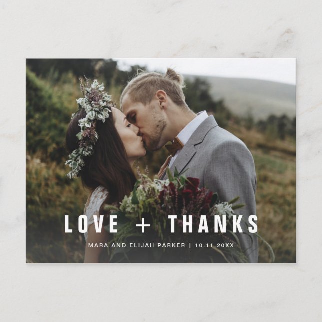 Postal De Invitación Texto sencillo y moderno | Foto Boda Gracias (Anverso)