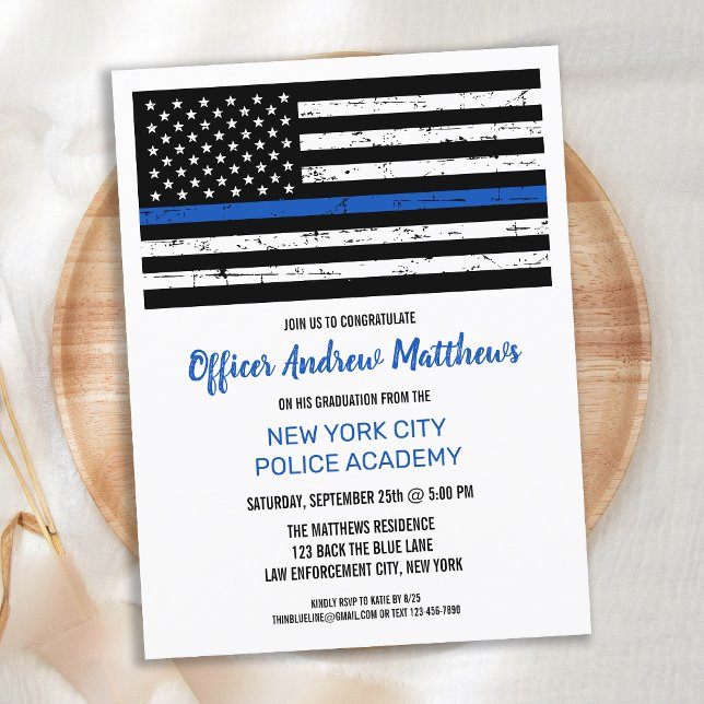 Postal De Invitación Thin Blue Line Law Enforcement Police Graduation (Subido por el creador)
