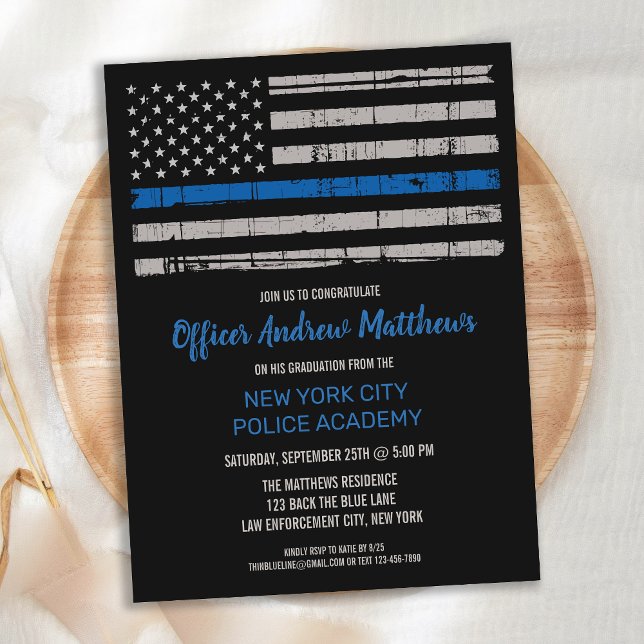 Postal De Invitación Thin Blue Line Police Law Enforcement Graduation (Subido por el creador)
