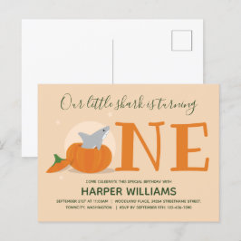 Postal De Invitación Tiburón convirtiendo una calabaza en su primer cum