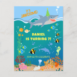 Postal De Invitación Tiburón sonriente bajo el mar chico Fiesta de cump