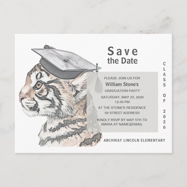 Postal De Invitación Tiger Grad | Graduation Save the Date Card (Anverso)