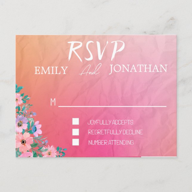 Postal De Invitación Tipografía acuarela rosa moderna RSVP (Anverso)