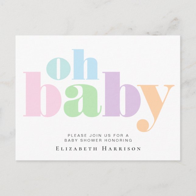 Postal De Invitación Tipografía de Baby Shower Pastel (Anverso)