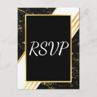 Tipografía de rayas de mármol dorado negro RSVP