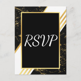 Postal De Invitación Tipografía de rayas de mármol dorado negro RSVP