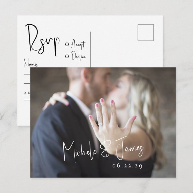 Postal De Invitación Tipografía mínima de escritura - Boda fotográfica  (Anverso / Reverso)