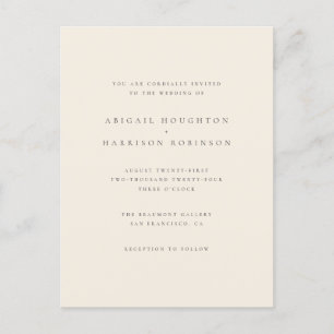 Postal De Invitación Tipografía minimalista Boda de Rubor y Cream