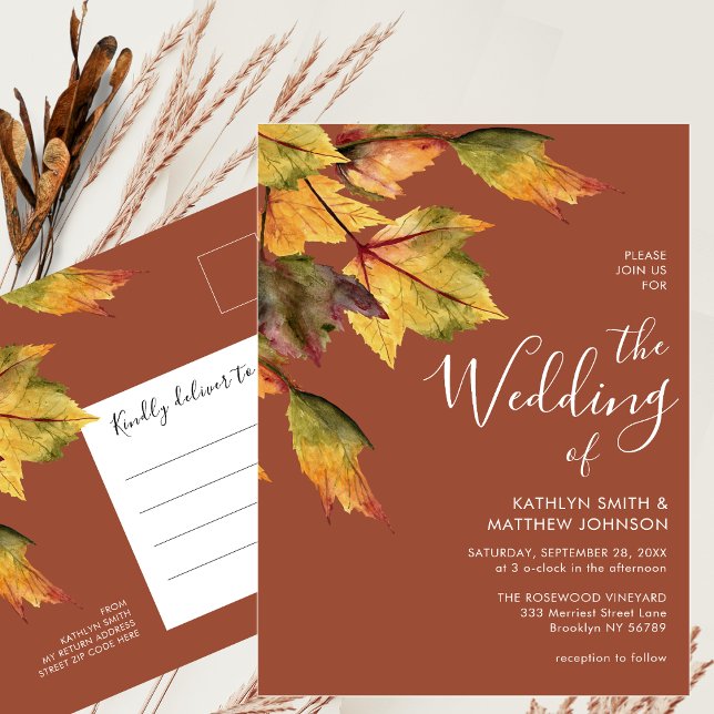 Postal De Invitación Todo En Un Elegante Boda De Foliage De Otoño Marró (Subido por el creador)