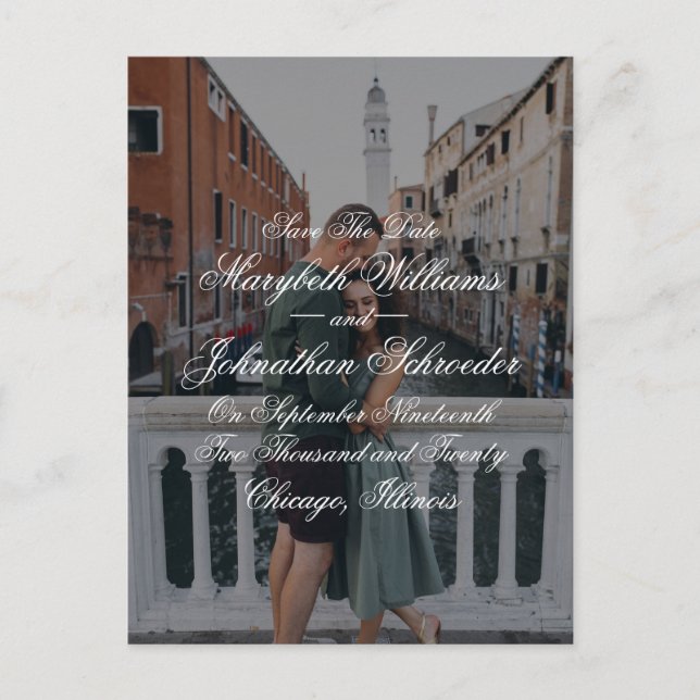 Postal De Invitación Toile & Calligraphy Save the Date Photo Postcard (Anverso)