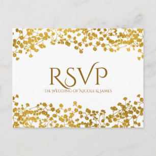 Postal De Invitación Tono Dorado Aliento de Bebé Blanco Floral Elegante