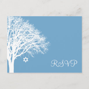 Postal De Invitación Toro de roble de invierno Blue Bat Mitzvah RSVP