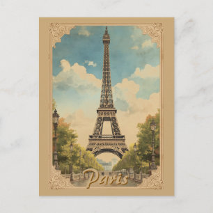 Postal De Invitación Torre Eiffel París Viaje Estilo Vintage Arte Retro