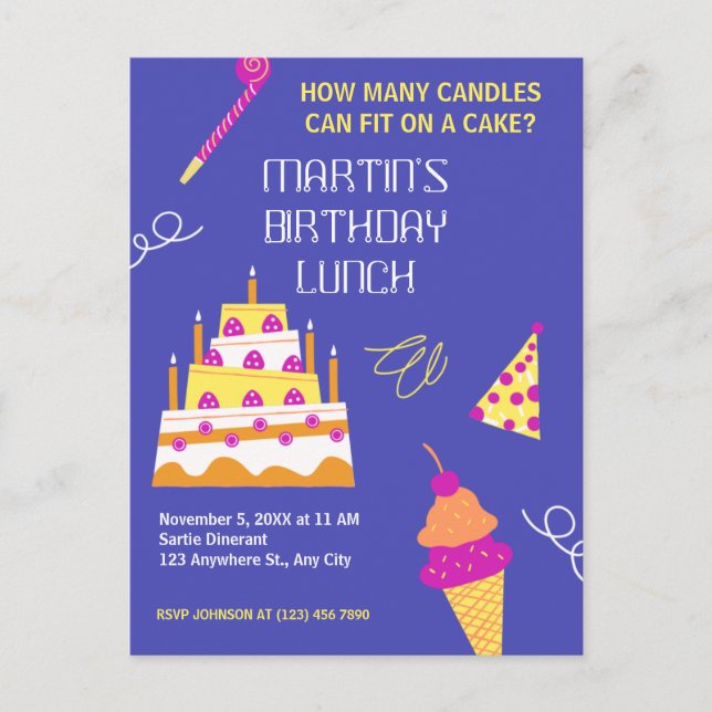 Postal De Invitación Torta de cumpleaños moderna (Anverso)