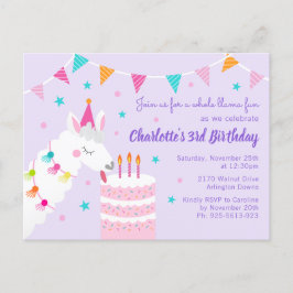 Postal De Invitación Torta divertida de Llama entera 3er cumpleaños púr