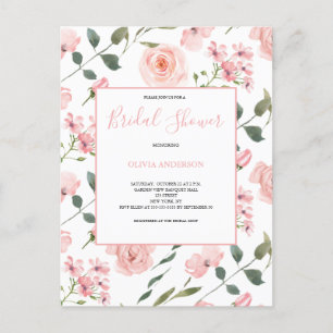 Postal De Invitación Torta Nupcial de Acuarela Floral Rosa Claro