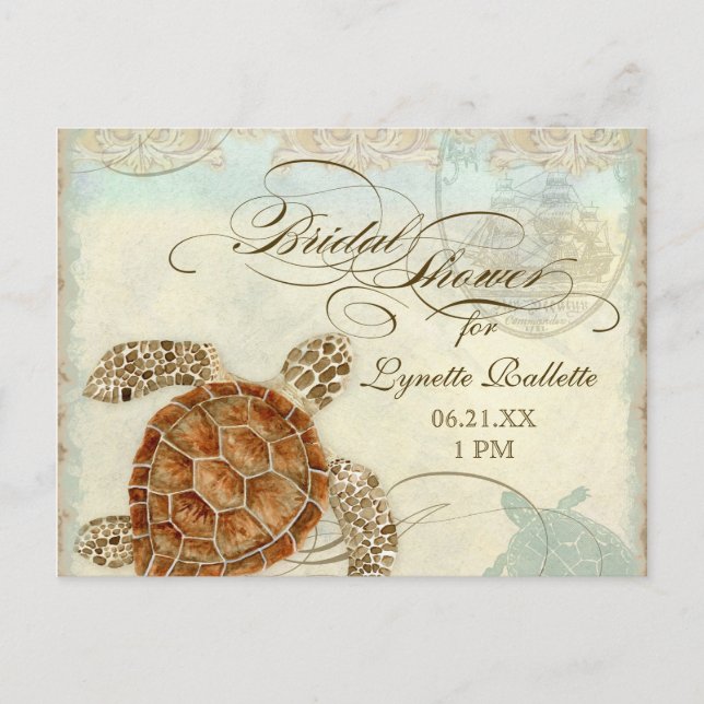Postal De Invitación Tortuga marina estilo moderno costa Ocean Beach Sw (Anverso)