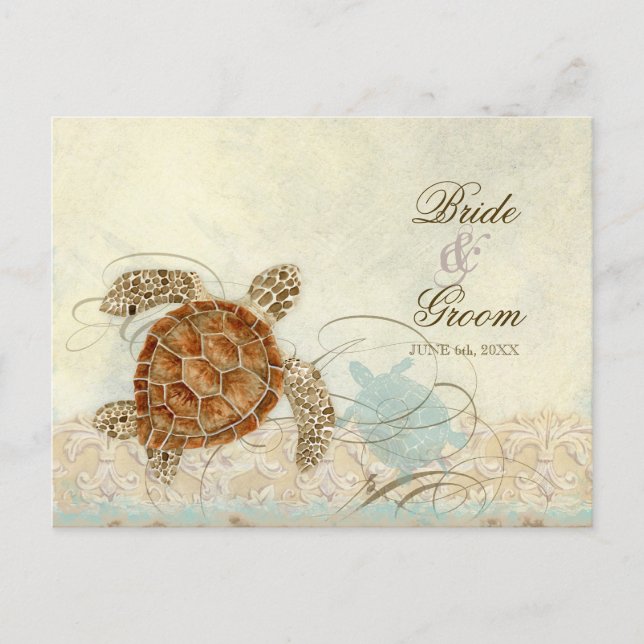 Postal De Invitación Tortuga marina estilo moderno costa Ocean Beach Sw (Anverso)