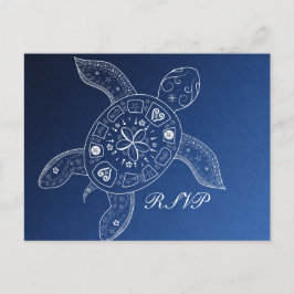 Postal De Invitación Tortuga Marina Hawaiana Boda en la Playa Azul y Bl