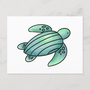 Postal De Invitación tortuga marina pintada con acuarela azul verde de 